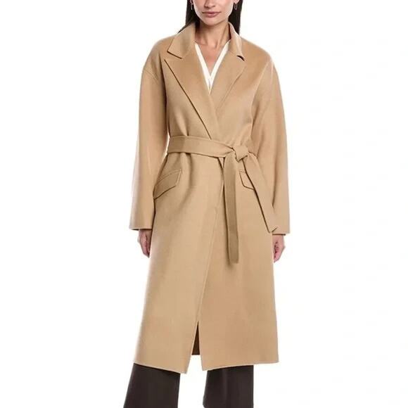 NWT Theory Wool & Cashmere Oversize Robe Wrap Long Coat Size P Beige #3F511 - Picture 1 of 15